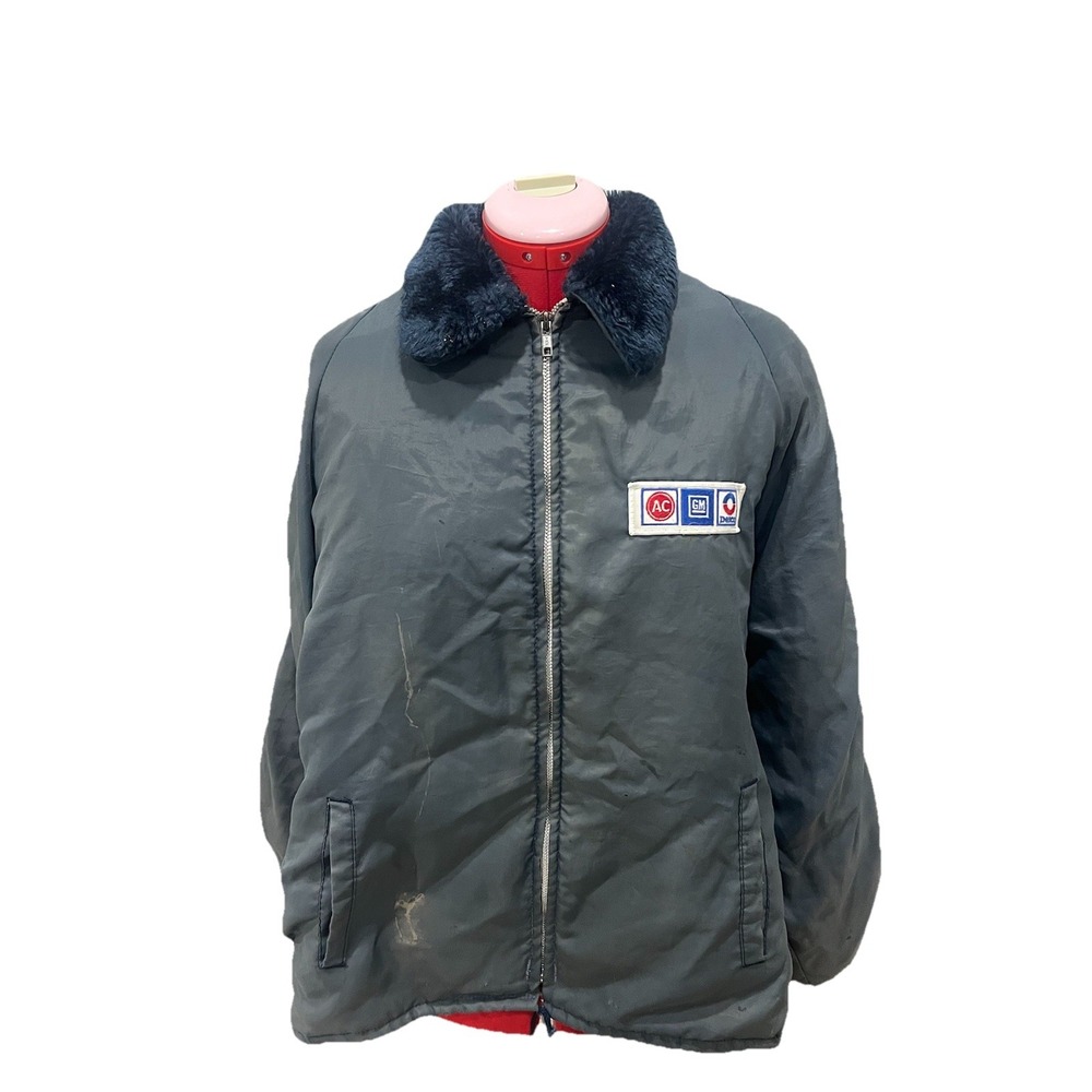 Vintage 70s 80s Ac Delco Racing Jacket Full Zip Sherpa Collar Worked Thrashed Lg